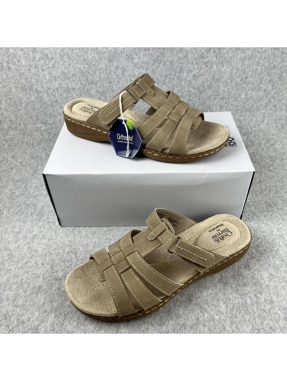 Croft & Barrow Womens Size 9.5 Tan Slip On Sandals Ortholite Eco Walking Comfort